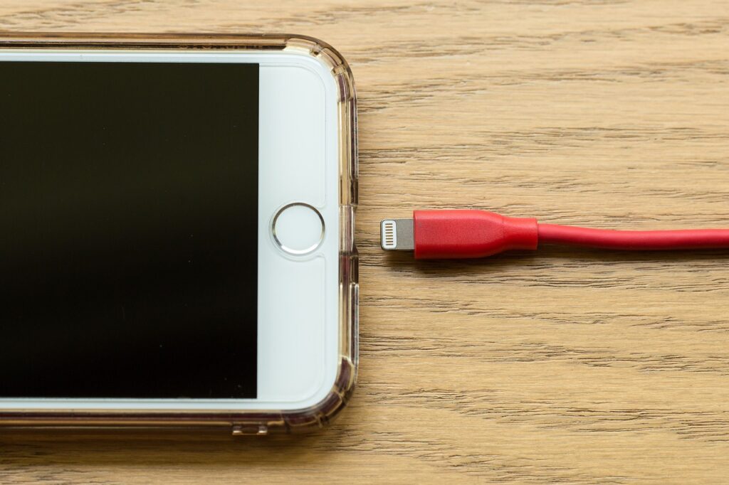 Lightning Cable connecting to an iPhone