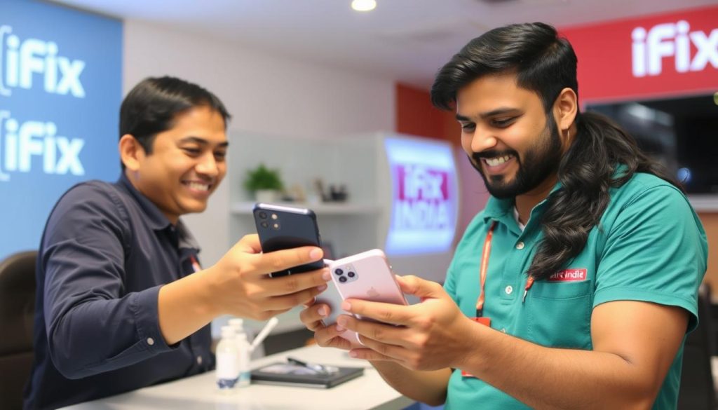 Satisfied customer receiving their repaired iPhone at iFix India Bangalore service center