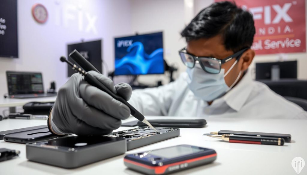 Technician replacing iPhone 11 battery at iFix India service center