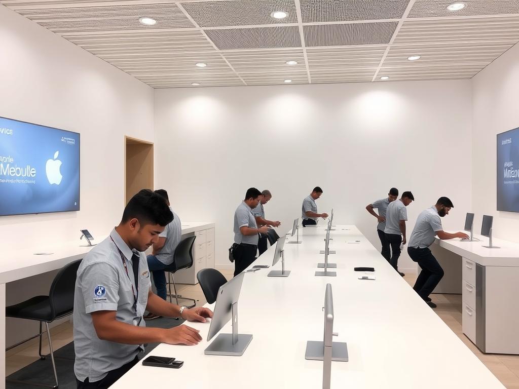 iFix India's iWatch repair service center in Bangalore with technicians working