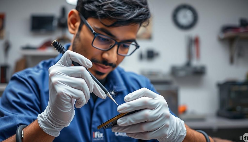 iPhone repair technician fixing a cracked iPhone screen at iFix India Bangalore service center