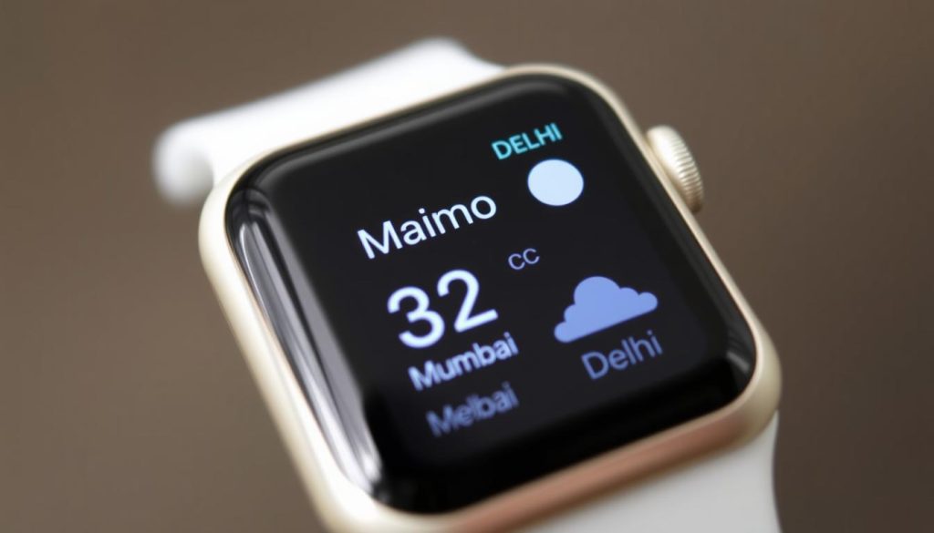 Apple Watch showing weather app with Indian cities