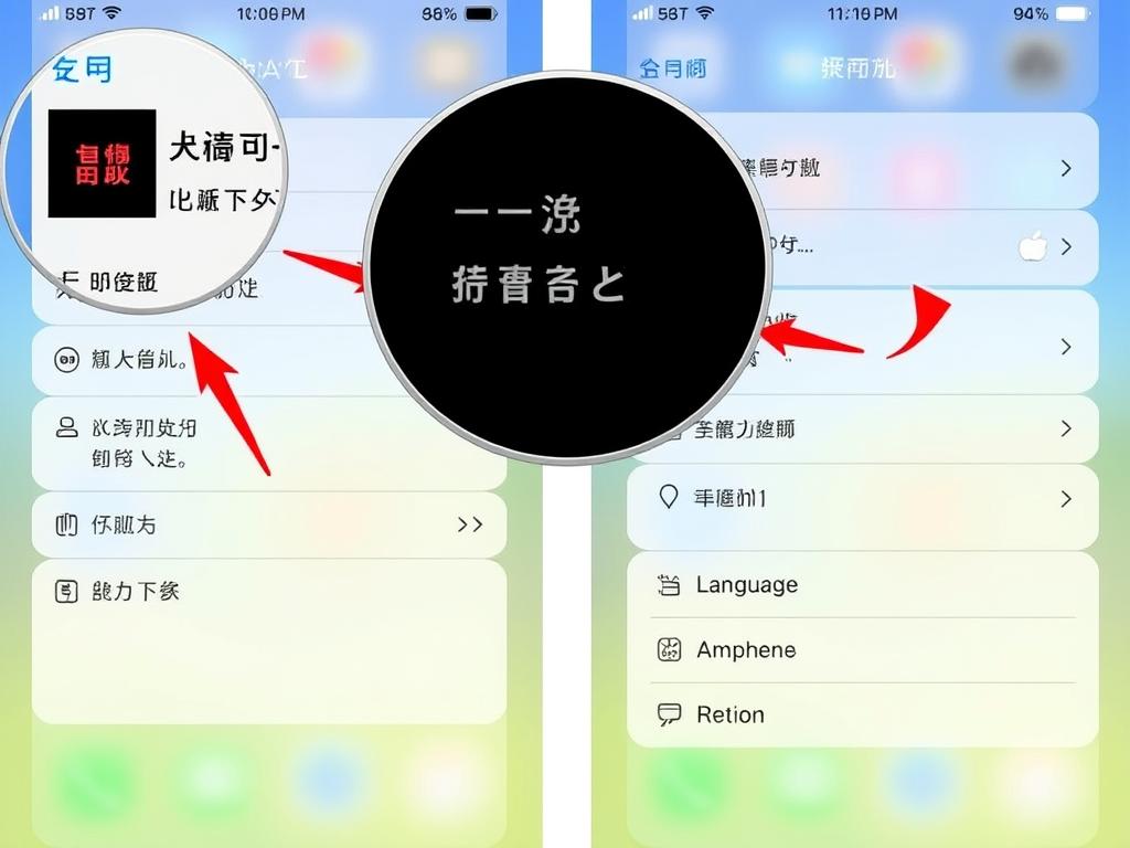 iPhone Watch app showing language settings menu with Chinese characters