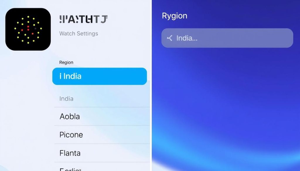 iPhone Watch app showing region settings with India selected