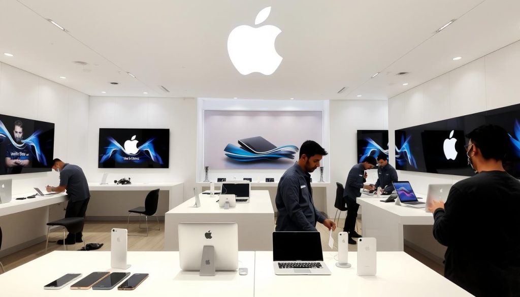 iFix India Apple Service Center in Bangalore with technicians working on devices
