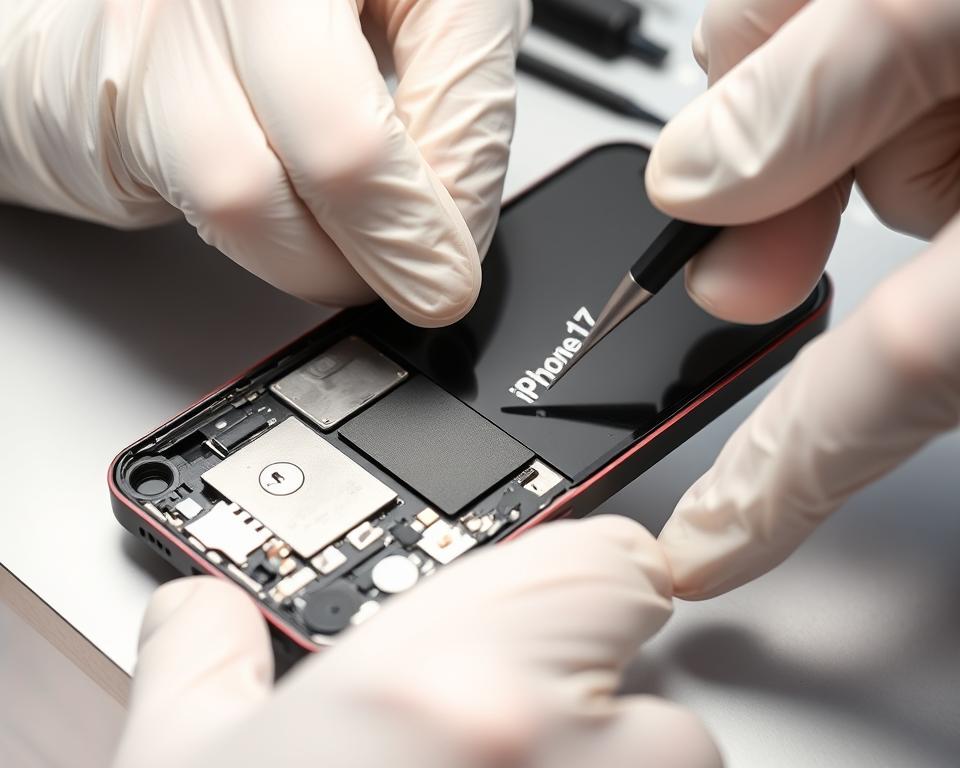 iPhone 17 screen replacement being performed by a technician