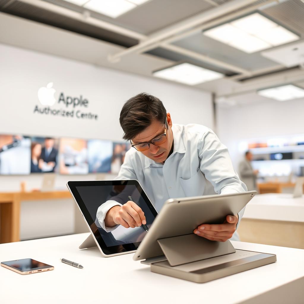 Apple Authorized Service Center repairing iPad screen showing official iPad screen replacement cost