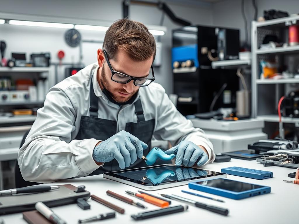 Professional iPad repair technician working on device showing quality iPad screen replacement service Professional iPad repair technician working on device showing quality iPad screen replacement service