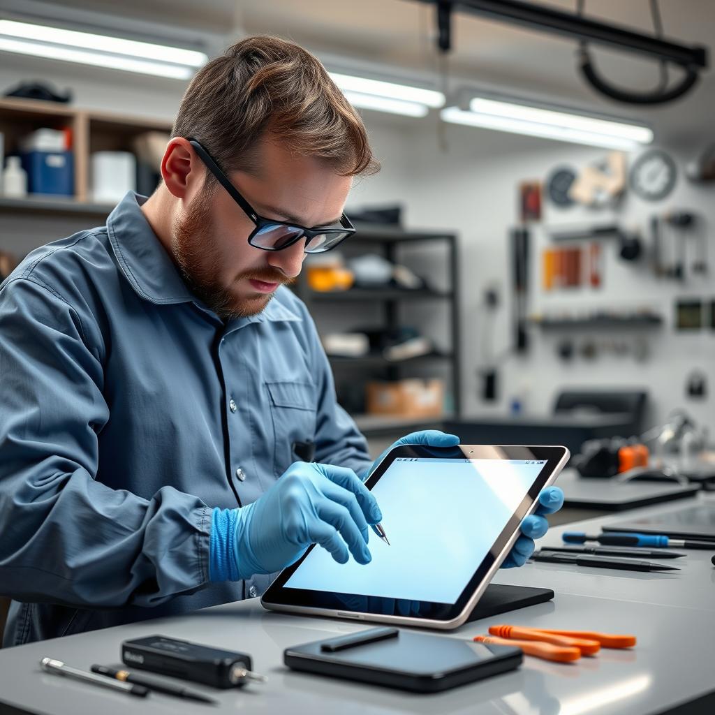 Professional third-party technician replacing iPad screen showing alternative iPad screen replacement cost
