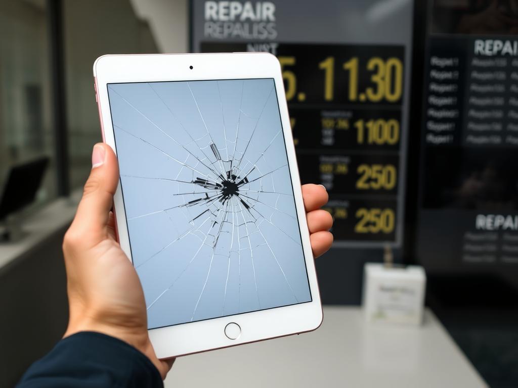 iPad Air with cracked screen showing the need for screen replacement and iPad screen replacement cost