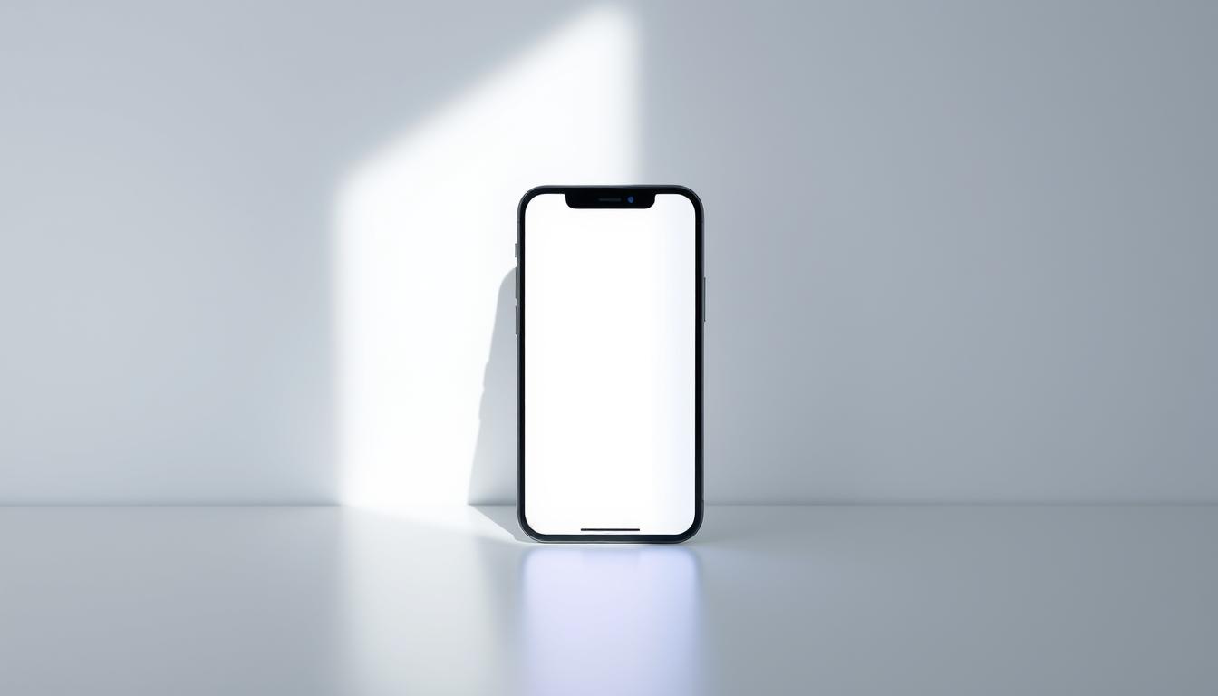 A sleek, modern iPhone 16 screen displayed against a clean, minimalist background. The screen is centered and filling the frame, showcasing the high-resolution Retina display with vibrant colors and crisp details. The device is positioned at a slight angle, casting a subtle shadow that adds depth and dimension. The lighting is soft and diffused, creating a professional, studio-like atmosphere. The overall mood is one of precision, technology, and understated elegance, reflecting the premium nature of the iPhone 16 and its screen repair cost.