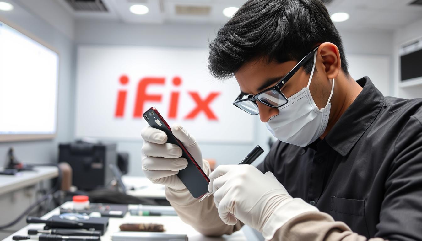 iFix India technician replacing iPhone 17 battery with professional tools