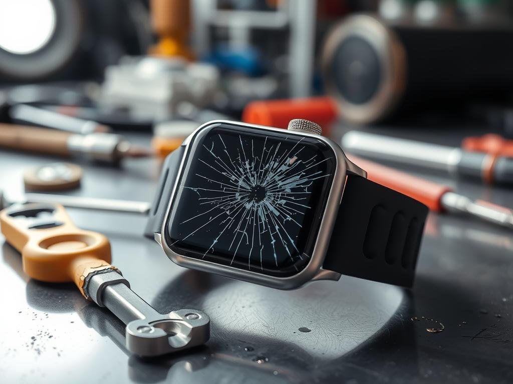 Damaged Apple Watch with cracked screen needing repair in India