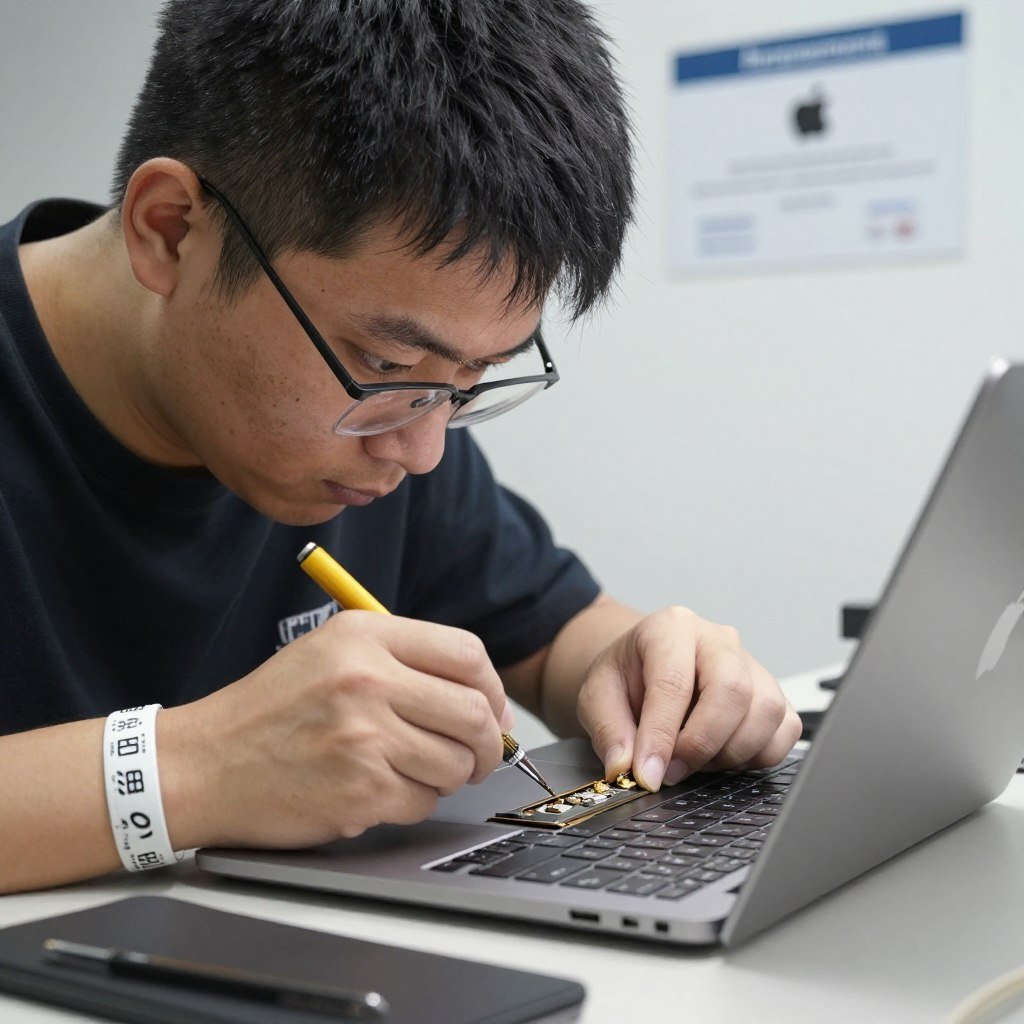 Apple certified technician working on MacBook repair