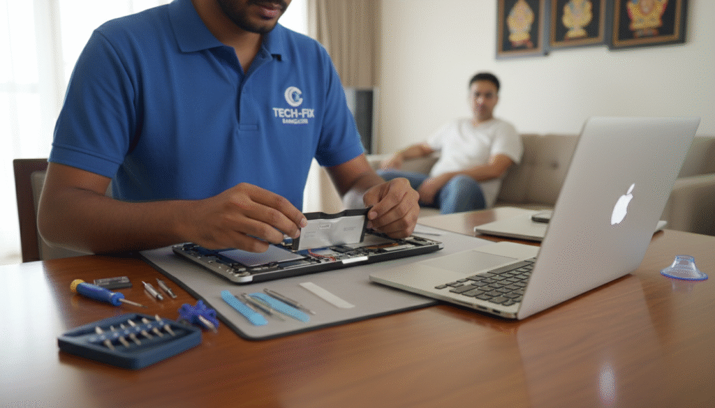 MacBook battery replacement being performed at home in Bangalore MacBook battery replacement being performed at home in Bangalore