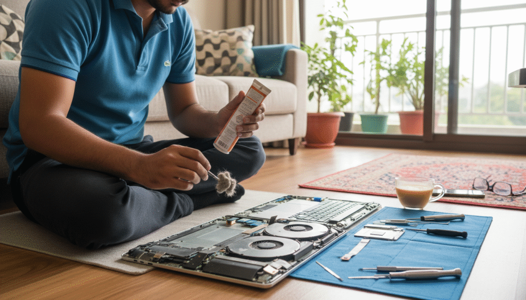 MacBook overheating problem being fixed at home in Bangalore MacBook overheating problem being fixed at home in Bangalore