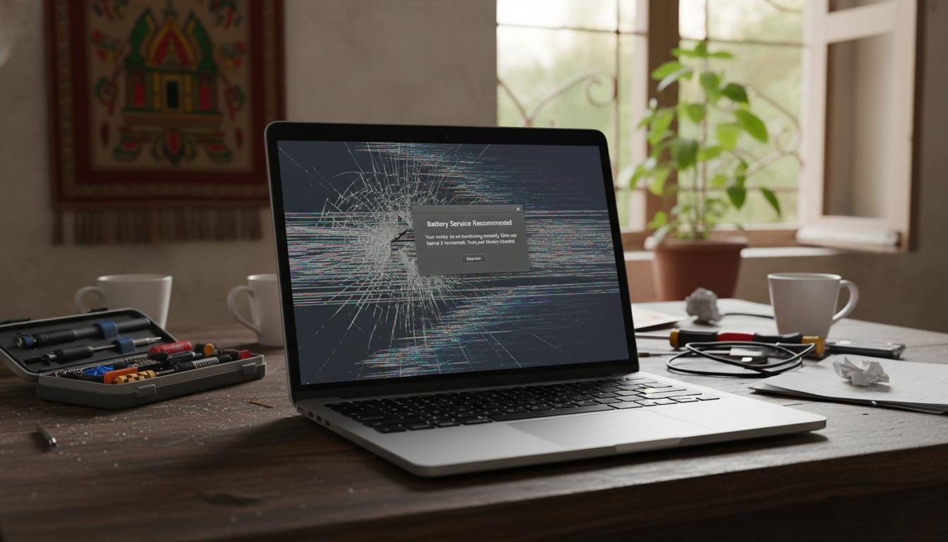 MacBook with common issues like screen problems and battery drain - Best Laptop Repair Home Service in Bangalore