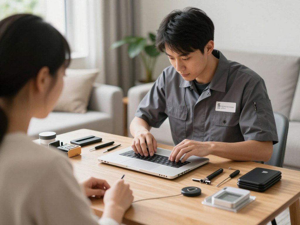 Technician providing doorstep MacBook repair service