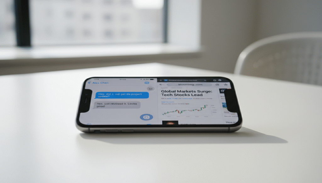 split screen on iphone showing two apps side by side
