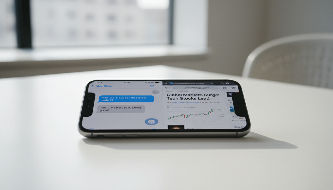 split screen on iphone showing two apps side by side
