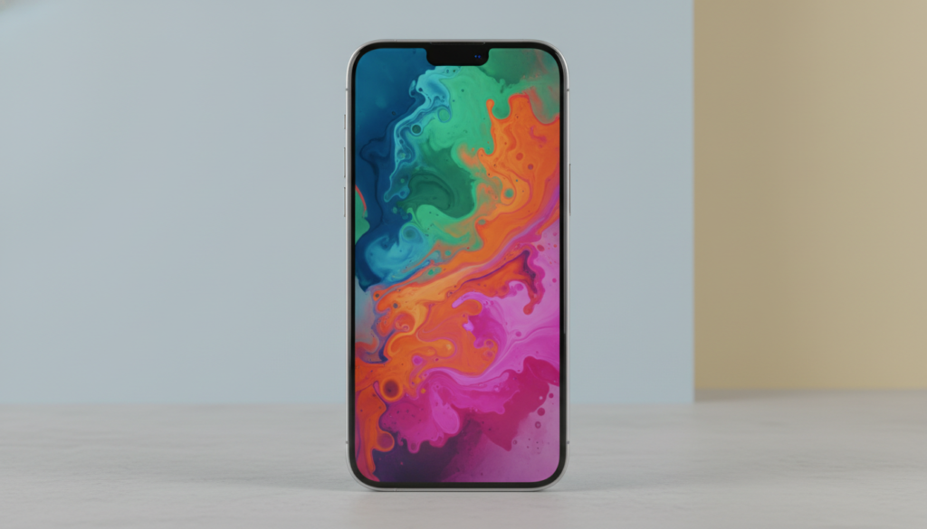 iPhone 17 display showcasing vibrant OLED screen with edge-to-edge design